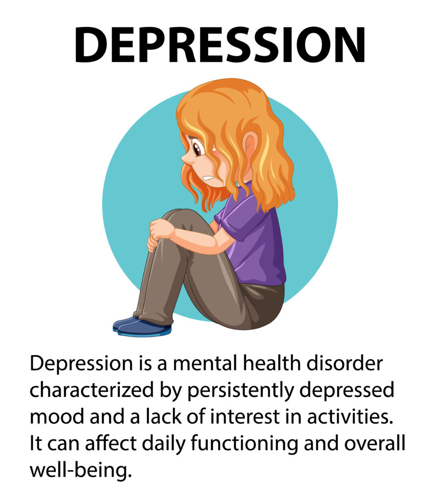 Illustration of a girl sitting and crying due to depression disorder